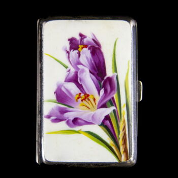 Hungarian metal box with iris enamel picture