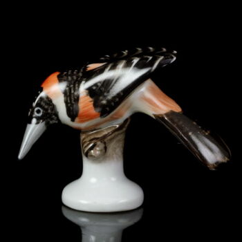 Herend porcelain bird: small sculpture in a wooden frame