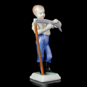 Herend porcelain figurine: A lad sharpening his scythe