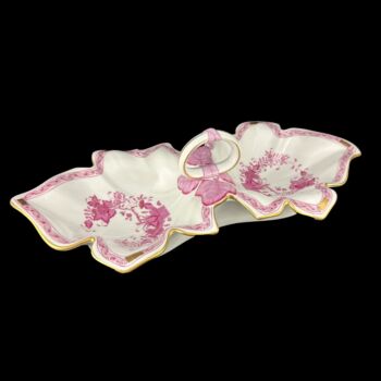 Herendi porcelán dupla kínálótál pink indiaikosár dekorral 