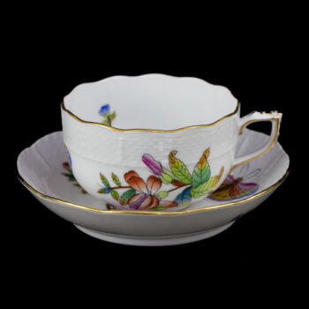 Herendi teascsésze és alj Viktória (VBO) dekorral 