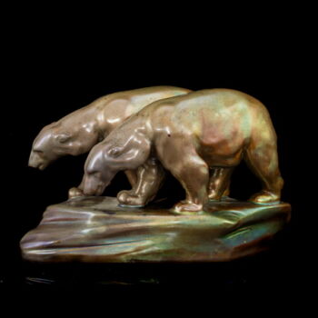 Zsolnay eosin-glazed faience bear couple