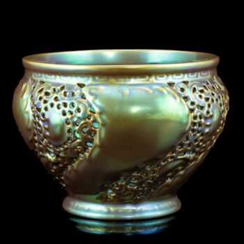 Zsolnay eozin mázas áttört kaspó