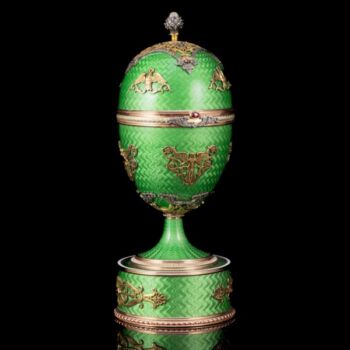 Fabergé-style decorative egg with green luster enamel