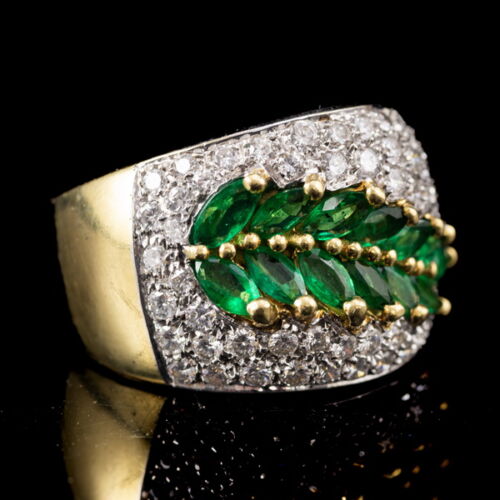 Alessandriai gyémántgyűrű smaragdokkal 