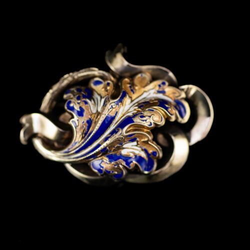 Biedermeier arany bross kobaltkék zománcozással