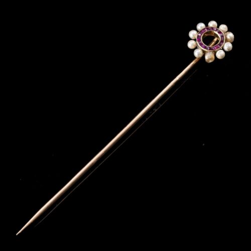 Bécsi Art deco Sáltű rubin-gyöngy rozettával