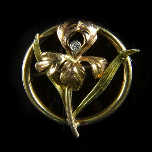 Gold iris brooch