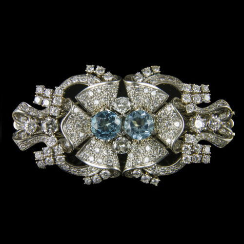 Platinum brooch with diamonds and topaz