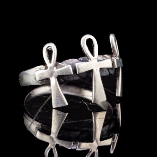 Silver ring triple Ankh ornament