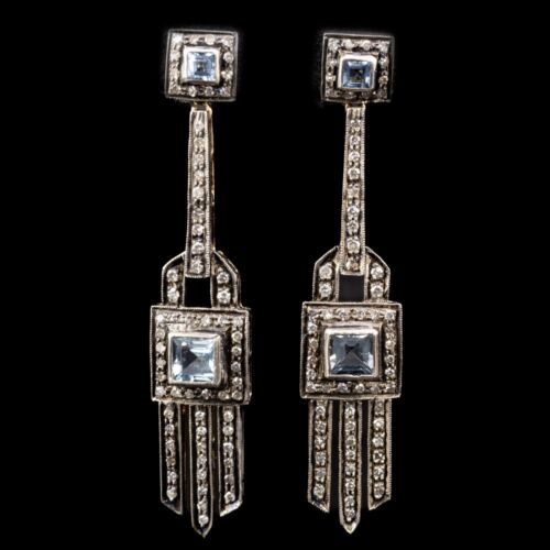 Art deco fazonú akvamarinos fülönfüggő