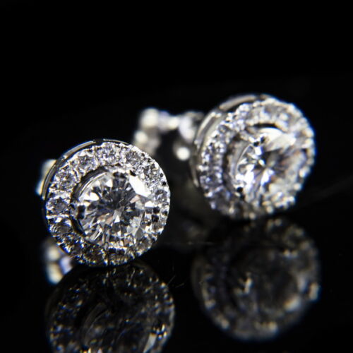 A pair of stud earrings with brilliant-cut diamonds