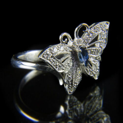Butterfly white gold ring with sapphires and diamonds