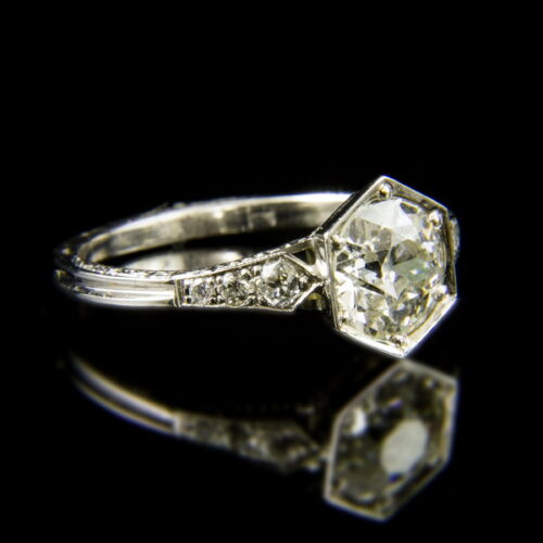 14 karátos szoliter fazonú fehérarany gyűrű régi csiszolású gyémánt kővel (1.523 ct)