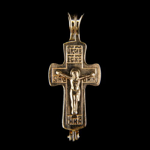 Gold reliquary cross pendant