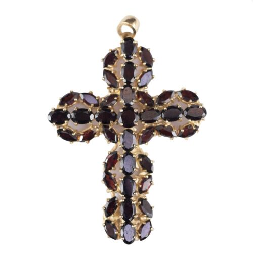 Arany kereszt medál gránátkövekkel