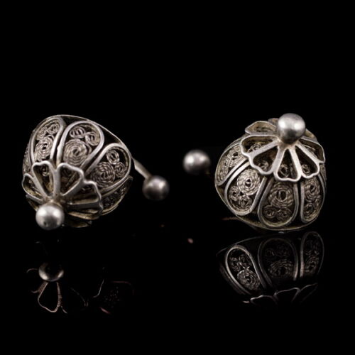 Silver decorative buttons pair with filigree decoration