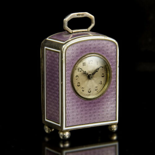 Lilac purple lustre enameled mini travel clock