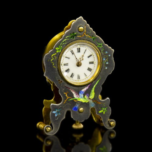 Enameled miniature fireplace clock