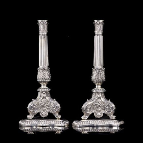 Pair of neoclassical silver candlesticks