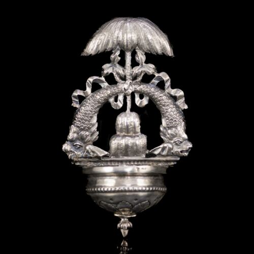 Olasz antik ezüst szenteltvíztartó (1810-1872) delfinekkel