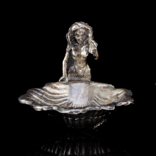 Mini ezüst kagyló tálka hableány figurával