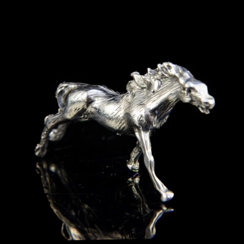Miniatűr ezüst vágtató ló figura