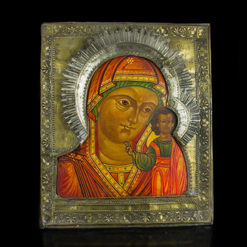 Our Lady of Kazan, Theotokos, Mother of God of Kazan icon with brass oklad