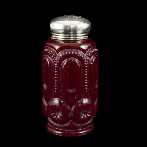 Angol ezüst fejű porcukorszóró rubinpiros üveggel