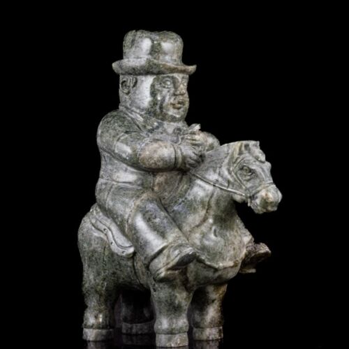 Contemporary marble sculpture: Man with a hat on horseback
