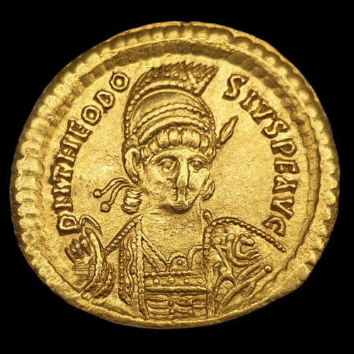 Byzantine emperor Theodosius II gold solidus