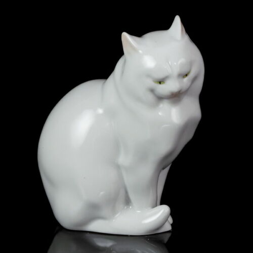 Herendi porcelán fehér macska figura
