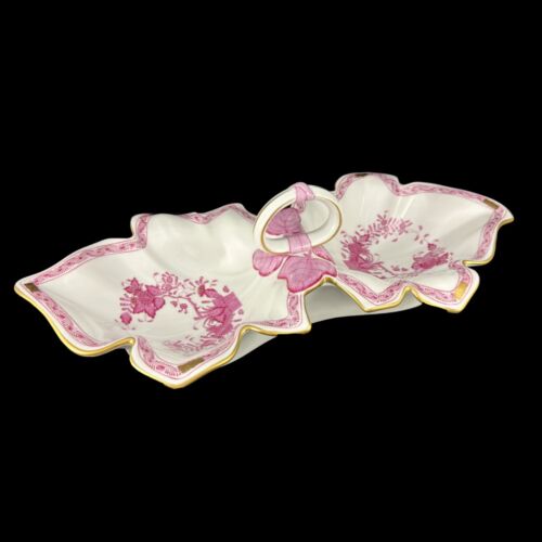 Herendi porcelán dupla kínálótál pink indiaikosár dekorral 