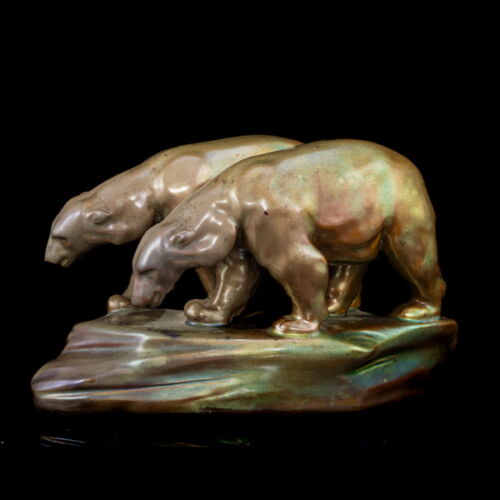 Zsolnay eosin-glazed faience bear couple