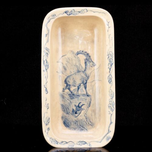 Zsolnay tálka festett kőszári kecskékkel