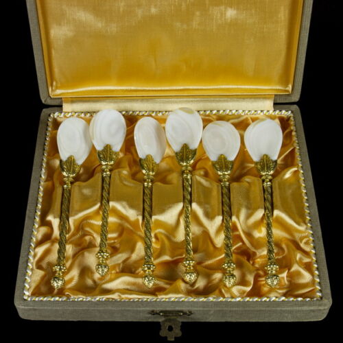 Russian gilded silver spoon set with box