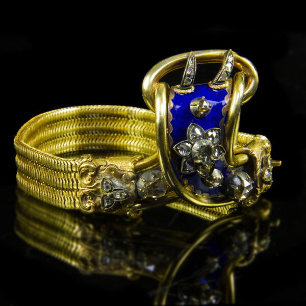 Biedermeier karkötő gyémántokkal kék zománcozással
