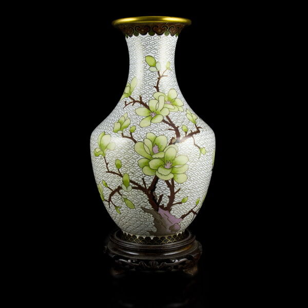 Kínai sárgaréz váza rekeszzománc díszítéssel